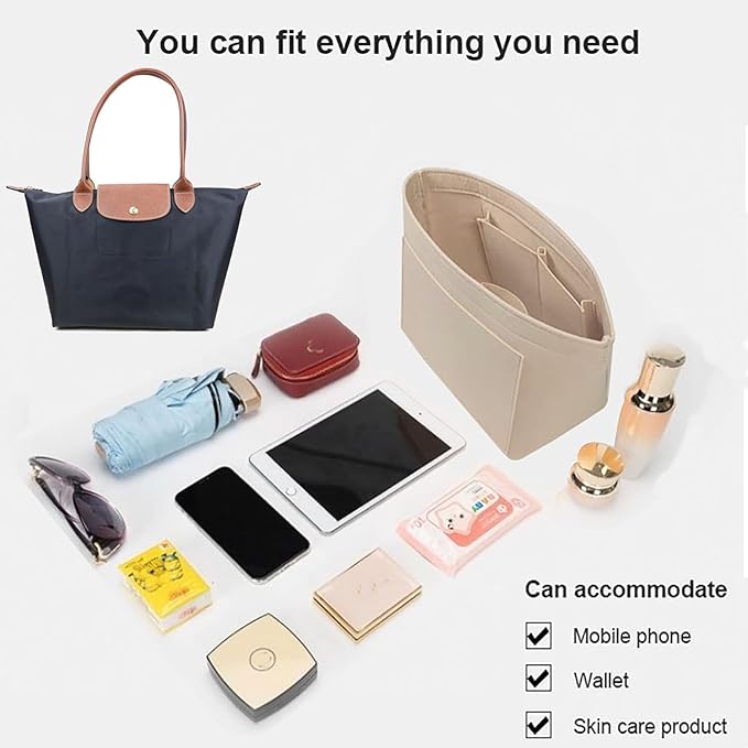 Lckaey Purse Organizer Insert for Longchamp Le Pliage Neo Handbags Long champ Insert Organizer 1012beige-M
