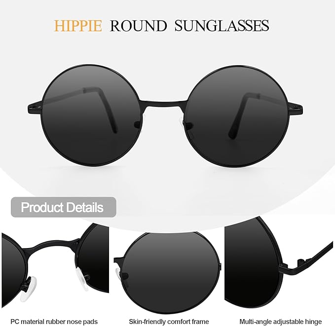 CHRORINE Hippie Sunglasses Round 70s Retro Glasses for Women Men Party Accessory Festival Fashion Vintage Sunglasses