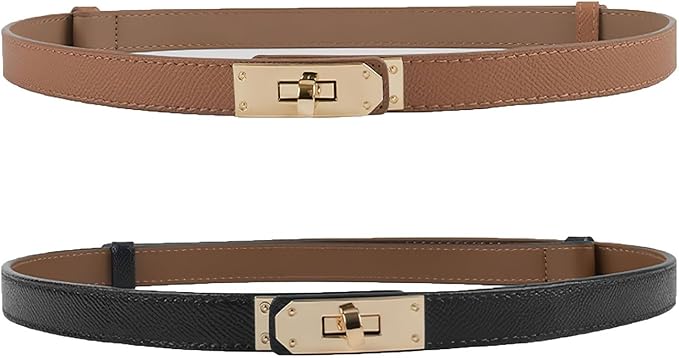FENLDY Adjustable Thin Belts For Womens Skinny Belts For Dresses Womens Solid Color Alloy Turn Lock Belts For Jeans
