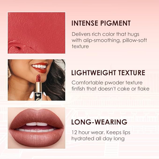 Catkin Moist Lipstick Hydrating High Impact Color Infused with Vitamin E and Avocado Oil Smooth Soft Texture Long Lasting Glow + Matte Finish 2pcs Set 01