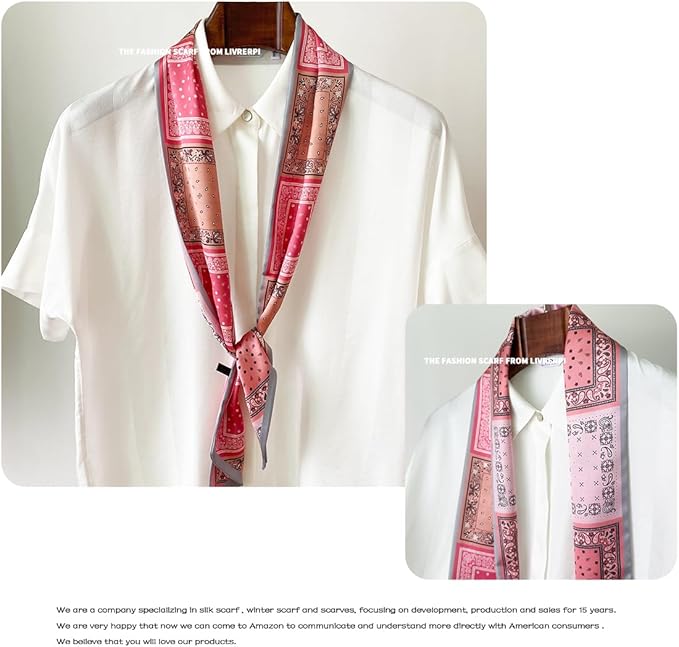 Livrerpi Silk Feeling Head Scarf Fashion Satin Hair Scarf Square Long Scarves for Women Gifts