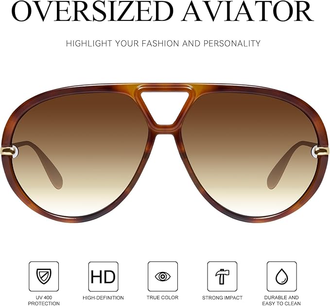 mosanana Trendy Oversized Aviator Sunglasses for Women Retro Style MS52478