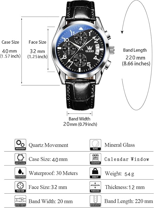 OLEVS Men's Watches Brown Leather with Date,Casual Watches for Men,Large Face Watches Men,Chronograph Mens Watch,Sport Waterproof Business Dress Analog Quartz Men's Wrist Watches Reloj De Hombre