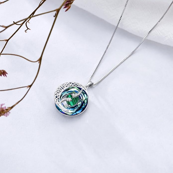 TOUPOP Birthstone Necklace 925 Sterling Silver Moon and Star Pendant with Blue Crystal Celtic Moon Jewelry Birthday Valentines Day Gifts for Women Mom Wife Her
