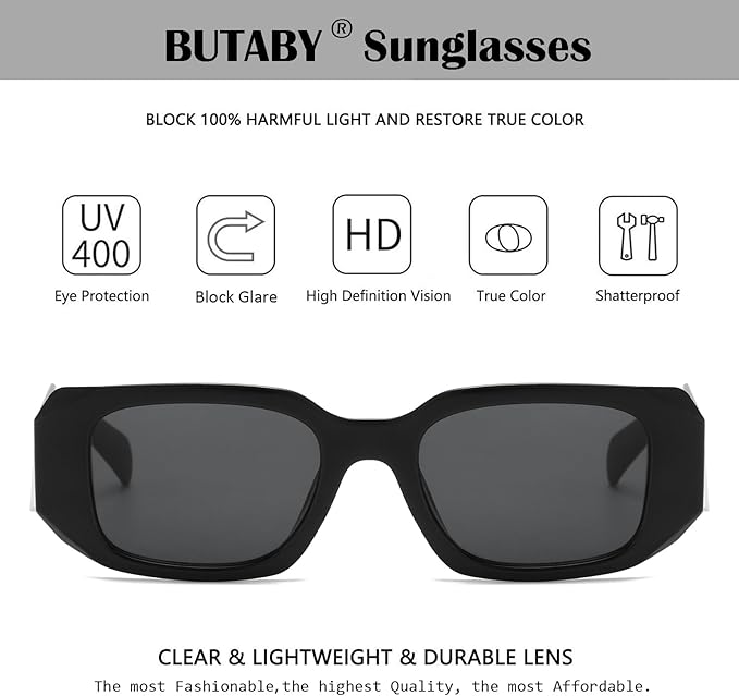 BUTABY Trendy Rectangle Sunglasses for Women Men Retro Sun Glasses Vintage Fashion Square Frame