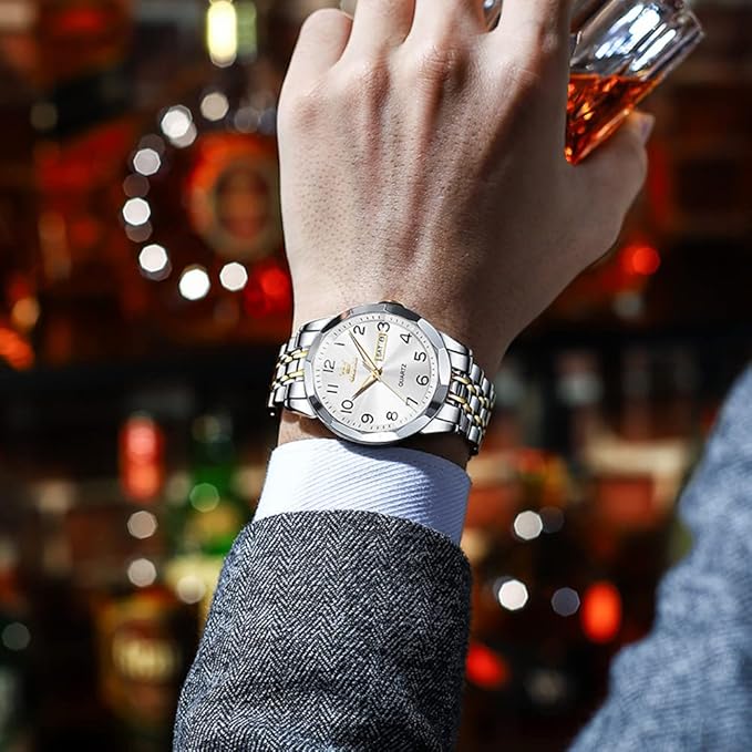 OLEVS Watch for Men Women Large Face Unisex Diamond Luxury Dress Analog Quartz Stainless Steel Waterproof Luminous Date Business Casual Wrist Watch