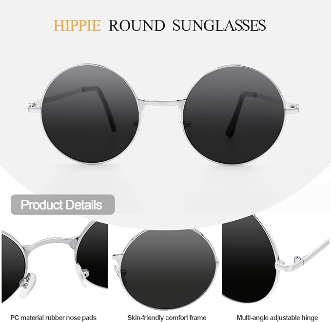 CHRORINE Hippie Sunglasses Round 70s Retro Glasses for Women Men Party Accessory Festival Fashion Vintage Sunglasses