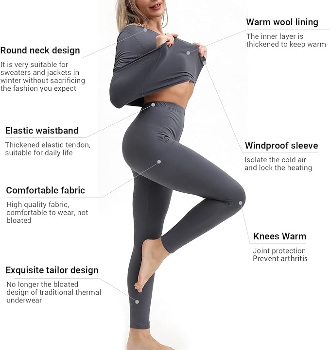 PISIQI Thermal Underwear Women Ultra-Soft Long Johns Set Base Layer Skiing Winter Warm Top & Bottom