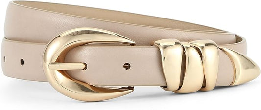 Skinny Leather Waist Belt - Gold Buckle Dress Belt for Women's Jeans & Dresses