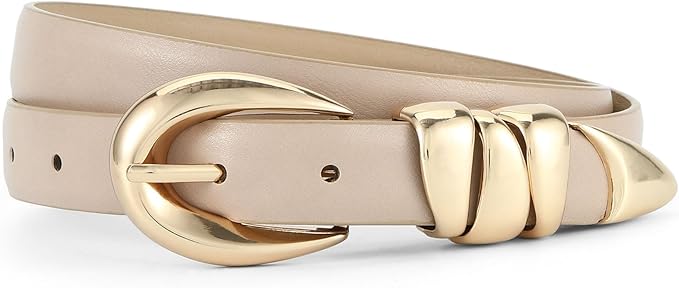 Skinny Leather Waist Belt - Gold Buckle Dress Belt for Women's Jeans & Dresses