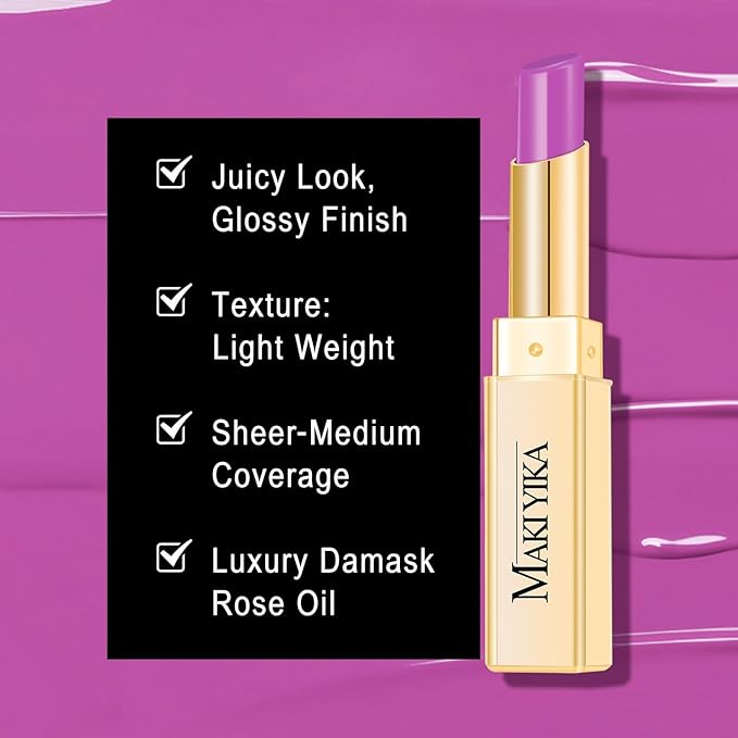 MAKI YIKA Moisture Purple Lipstick for Women Hydrate Tinted Lip Balm for Dry Cracked Lips Glossy Lilac Lip Color Juicy Finish, MA070 Sweet Lilac
