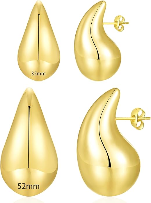 Apsvo Chunky 14K Gold Plated Hoop Earrings for Women, Lightweight Waterdrop Hollow Open Hoops, Hypoallergenic Dupes Earrings
