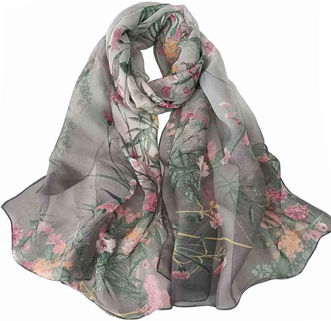 Pokeedioty Scarfs for Women Lightweight Scarves Elegant Floral Pattern Sheer Scarfs Shawls Wraps