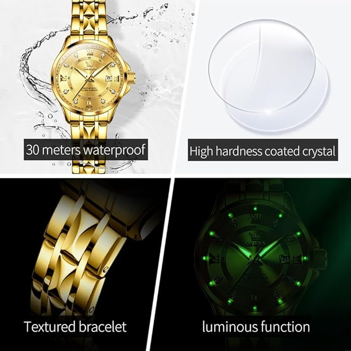 OLEVS Watch Women,Watches for Women,Luxury Casual Stainless Steel Women's Wrist Watches Classic Small Face Dress Analog Womens Watches with Date Easy to Read Waterproof Luminous Quartz Ladies Watches