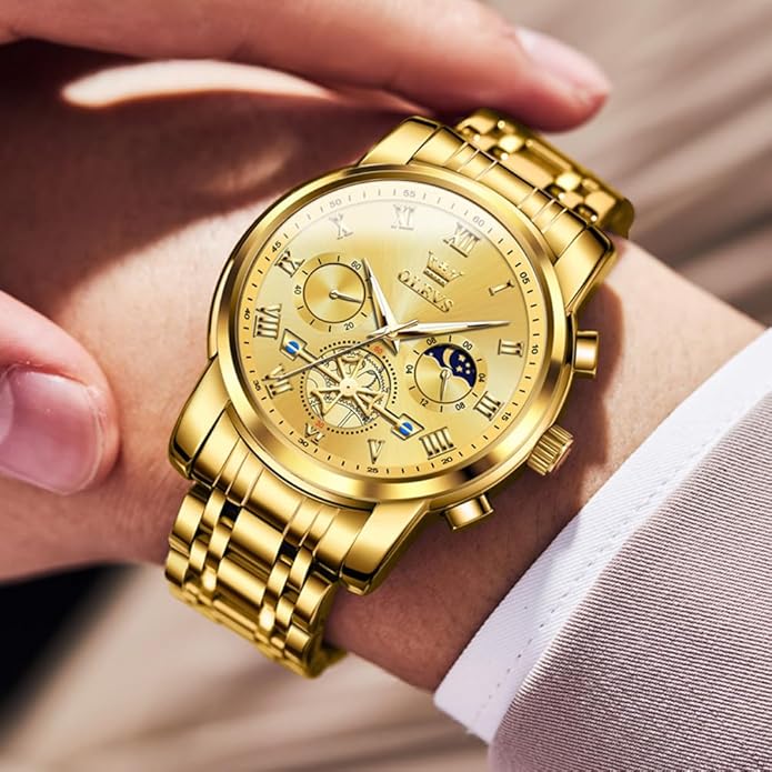 OLEVS Mens Watches Waterproof Stainless Steel Adjustable Bracelet Watch Quartz Analog Watch for Men Fashion Business Classic Mens's Wrist watch's Casual Watches Gold/Blue/Black/White/Face/Dial