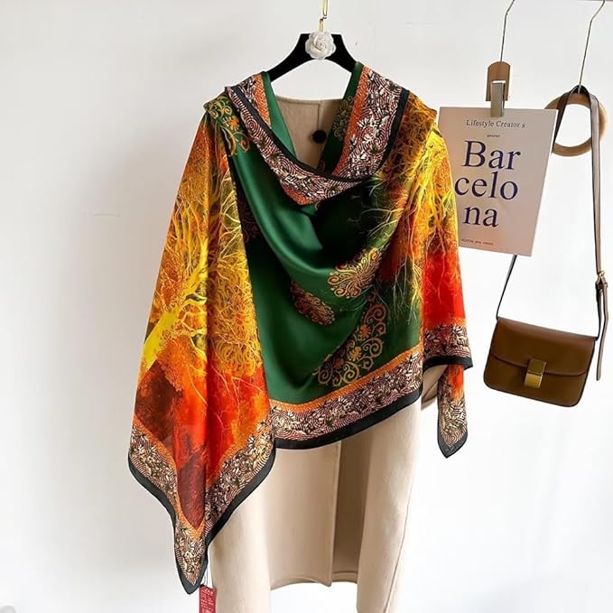 YOUR SMILE Large Mulberry Silk Feeling Long Stain Scarf Lightweight Sunscreen Shawls Wraps for Women