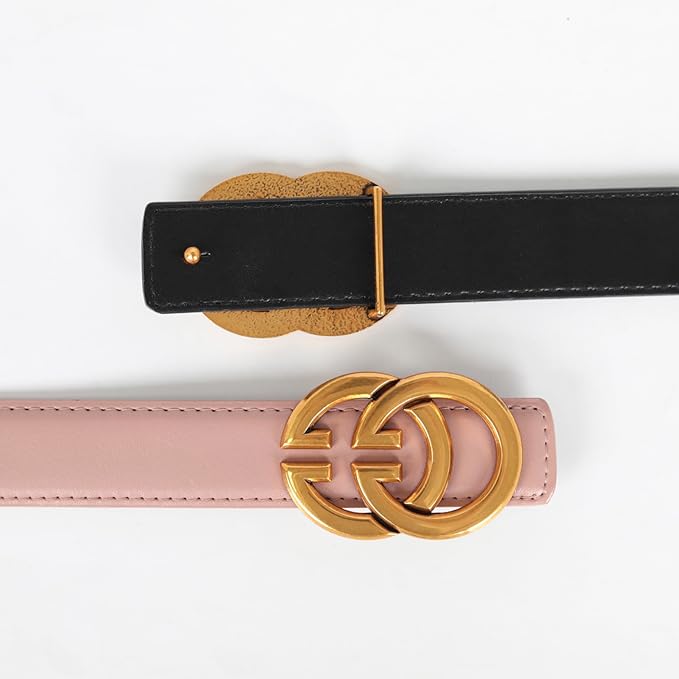 Women's Fashion Classic Metal Buckle Leather Belt with Jeans Dress