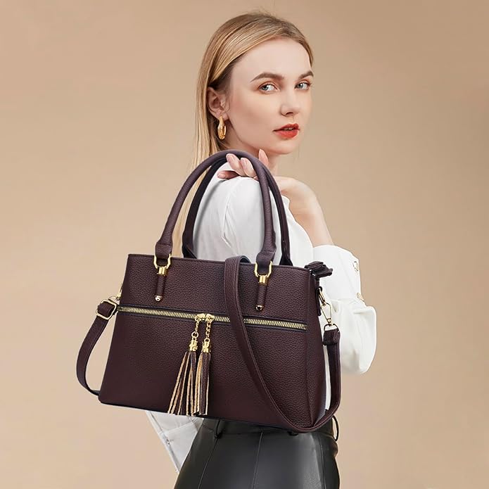 KKXIU Women Satchel Bags Handle Shoulder Handbags and Purses Pockets Zipper Leather Crossbody Bags