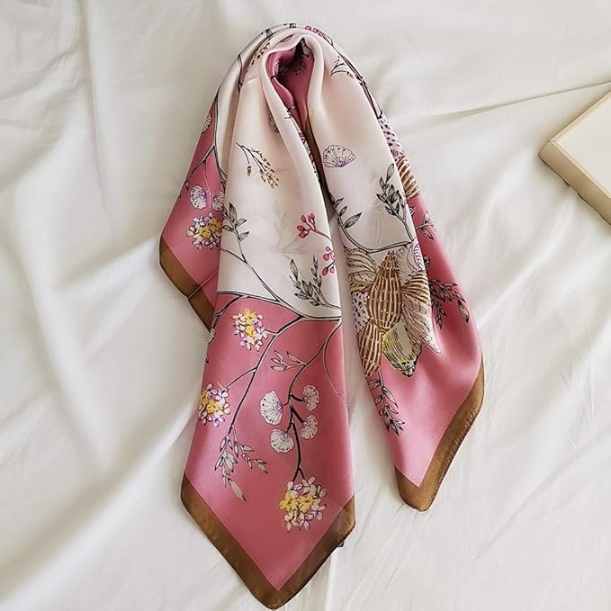 FONYVE Silk Feeling Scarf Medium Square Satin Head Scarf for Women 27.5 × 27.5 inches