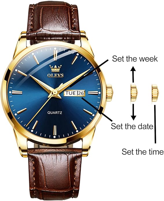 OLEVS Mens Watches, Casual Leather Watches for Men Easy to Read Quartz Number Watch with Date Waterproof Blue/Black/Silver Face Men's Wrist Watches…
