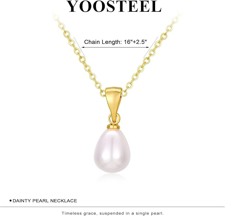 Yoosteel Pearl Necklace for Women - 14K Gold Plated Pearl Pendant Necklaces Minimalist Women Pearls Layered Necklace Dainty Trendy Bridal Bridesmaid Wedding Gifts for Her