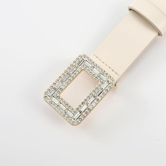 Womens White Belts with Gold Buckle Leather Belts for Women Ladies Fashion Waist Belt