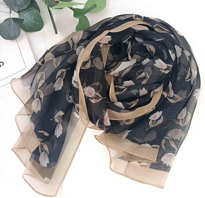 Pokeedioty Scarfs for Women Lightweight Scarves Elegant Floral Pattern Sheer Scarfs Shawls Wraps