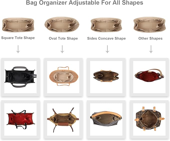 ZTUJO Purse Organizer Insert For Handbags, Silk Purse Organizer with Zipper, Silky Smooth, Bag Organizer For Speedy Neverfull Tote,onthego,Artsy, 6 Sizes (Slender Large, Silky Beige)