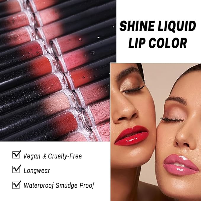 evpct Berry Burgundy Red Shiny Longwear No-Budge Liquid Lip Color Lipstick Makeup, Highly Pigmented Instant Shine, Waterproof Long Lasting Lipstick Women, Lip Stain Gloss with Lip Liner Brush, 06#