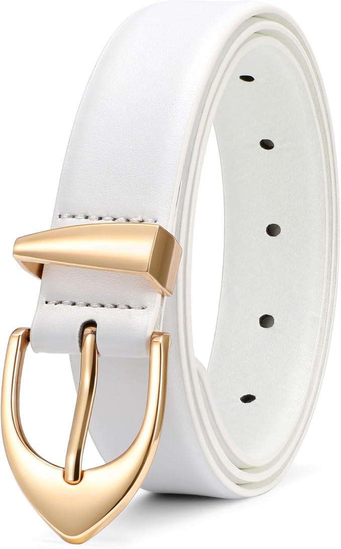 XZQTIVE Women's Leather Belts, Classic Minimalist Design For Jeans Pants Dresses, Black Belt With Gold Buckle