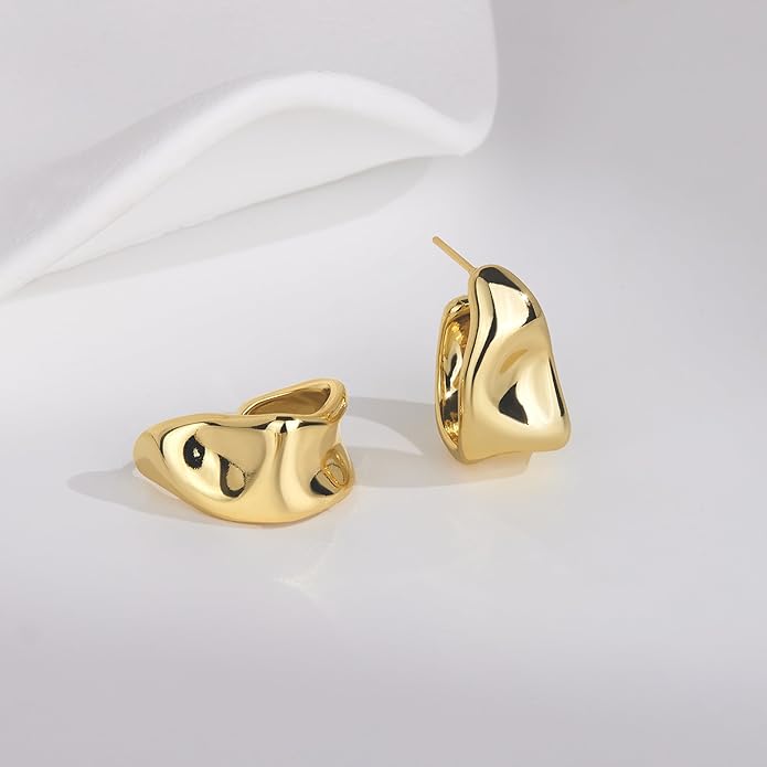 Gold Plated Statement Chunky Dangle Stud Earrings for Women, Gold Plated Hoop Knot Claw Earrings Tarnish Free Jewelry for Women Gifts