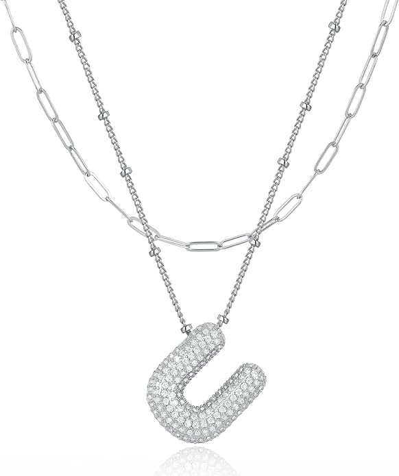 LUCA SMITH Initial Necklaces for Women, Dainty Balloon Bubble Letter, Name Letter Alphabet Pendant Layered Choker Chain Jewelry Gift