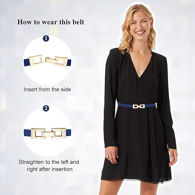 Glamorstar Skinny Belts for Women Thin PU Leather Waist Belt with Gold Buckle for Dresses