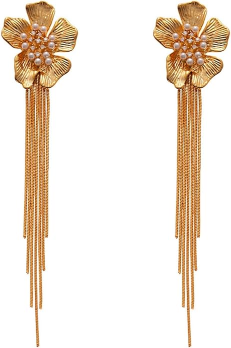 Chunky Flower Earrings 14K Gold Plated Geometry Petal Earrings Vintage Hollowing Out Layered Dangle Earring Fashion Exaggeration Jewelry for Women