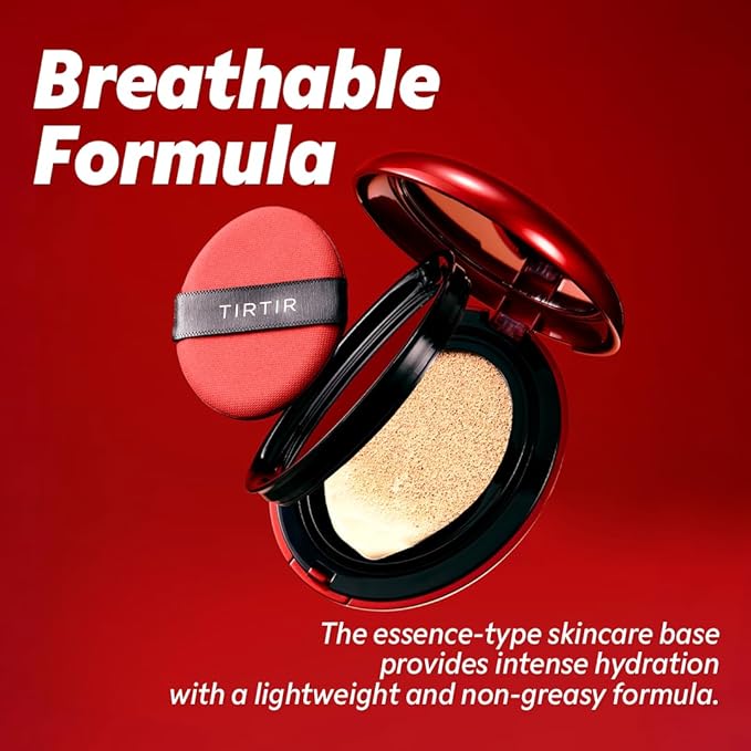 TIRTIR Mask Fit Red Cushion Foundation | Full coverage, Weightless, Skin fit, Satin Glow Finish, Korean Makeup BB Foundation, beauty, Tattoo cover up, Buildable (#17W French Vanilla, 0.63 Fl Oz)