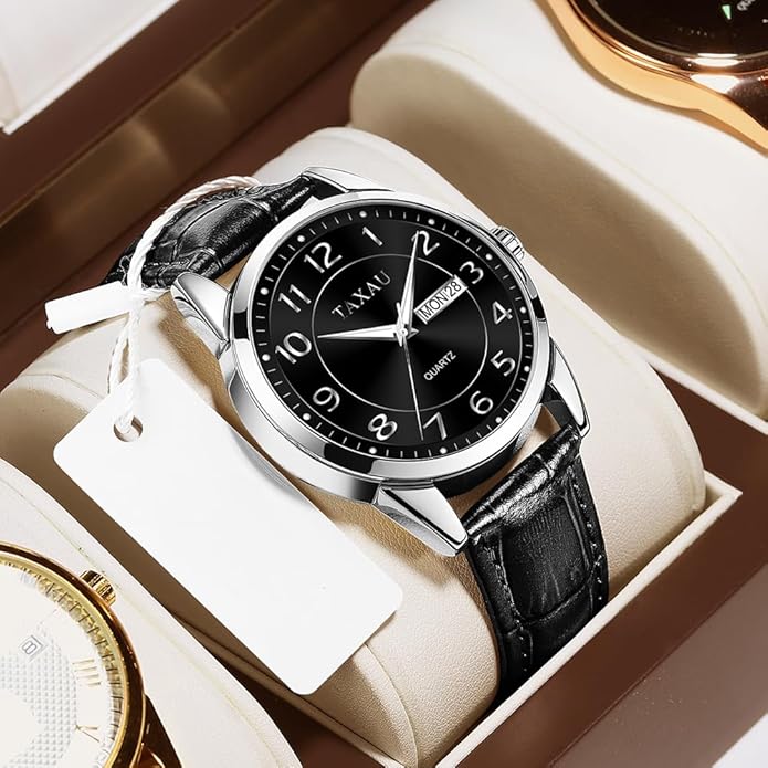 Watches for Men Luxury Analog Waterproof Classic Leather Large Face Simple Easy Read Quartz Minimalist Dress Day Date Quartz Mens Watches