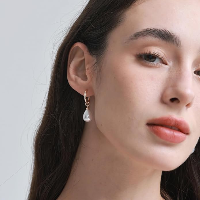 14k Gold Plated Lightweight Pearl Earrings,Trendy Jewelry,Teardrop Hoop Earrings for Women,Pearl Drop Earrings,Elegant Jewelry for Gifts