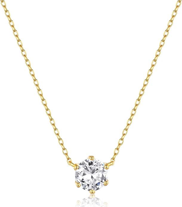 Sterling Silver Necklace with Natural Zircon, Solitaire pendant necklace, Minimalist Dainty Jewelry for Women, Everyday Wear and Gift Idea