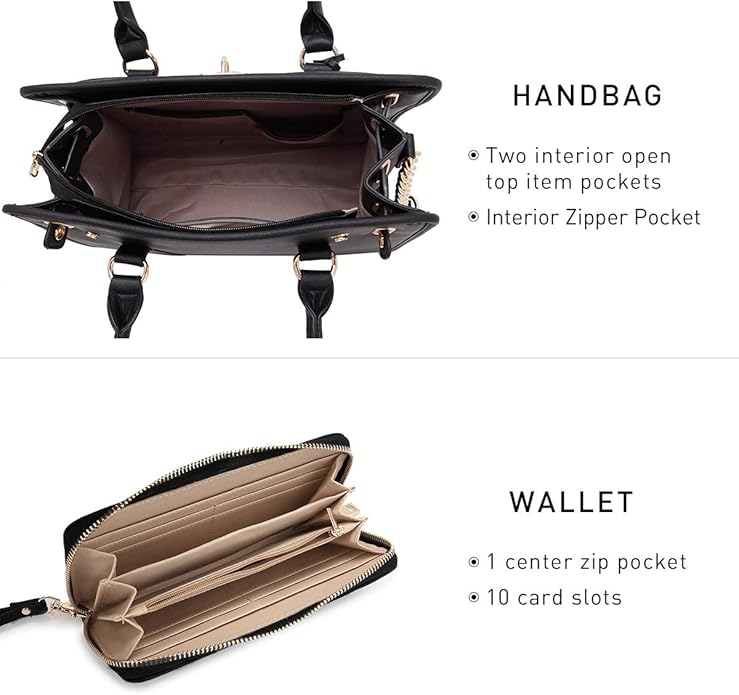 Dasein Handbags Purses Set for Women Top Handle Satchel Shoulder Bags Large Work Tote Bag with Matching Wallet