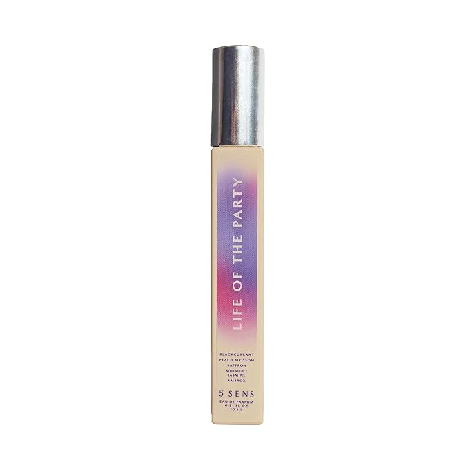 5 SENS Life of the Party Eau de Parfum Travel Spray (10 mL) - Clean, Long-Lasting Fine Fragrance - Fruity Floral with Blackcurrant, Peach Blossom, Saffron, Jasmine, Ambrox - Vegan, Cruelty-Free