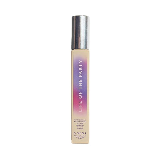 5 SENS Life of the Party Eau de Parfum Travel Spray (10 mL) - Clean, Long-Lasting Fine Fragrance - Fruity Floral with Blackcurrant, Peach Blossom, Saffron, Jasmine, Ambrox - Vegan, Cruelty-Free