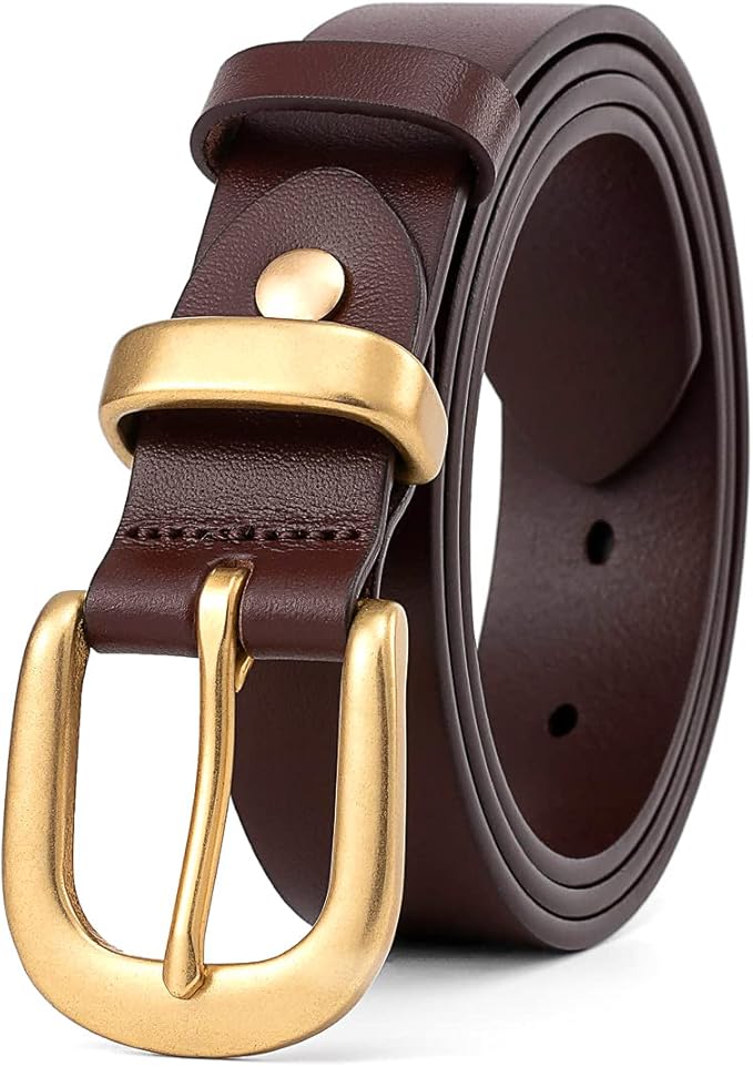 Womens Belts for Jeans 1.1" Width Ladies Belts for Dresses Full Grain Leather Gold Buckle Belt Gift Box