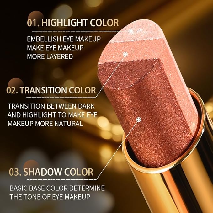 Eyeshadow Stick Makeup – Tri-Color Eye Shadow, Blendable Cream Glitter Eyeshadow Stick for Long-Wear Beauty Looks, Smudge-Resistant & Easy to Apply – Orange Brown Sparkle
