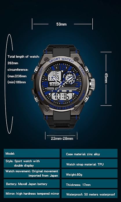 KXAITO Men's Watches Sports Outdoor Waterproof Military Watch Date Multi Function Tactics LED Alarm Stopwatch