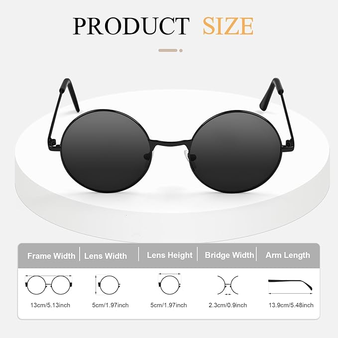 CHRORINE Hippie Sunglasses Round 70s Retro Glasses for Women Men Party Accessory Festival Fashion Vintage Sunglasses