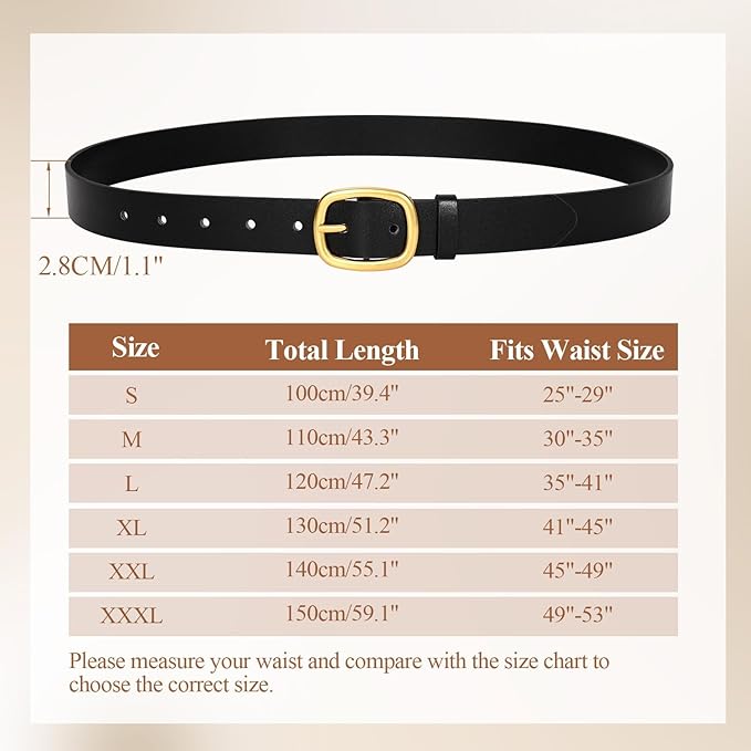 WHIPPY Women Leather Belt Casual Fashion Gold Buckle Leather Waist Belt for Jeans Pants Dresses Chic Ladies Belt