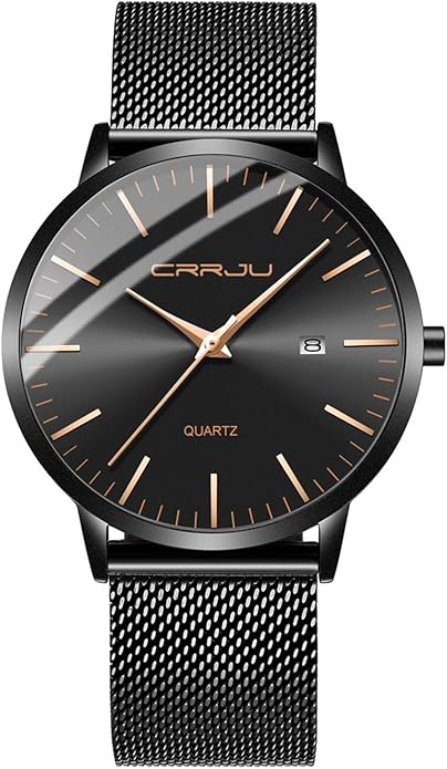 CRRJU Men's Minimalist Casual Luxury Auto Date Watches Fashion Business Japan Movement Quartz Waterproof Wristwatches for Men Stainsteel Steel Band Watch