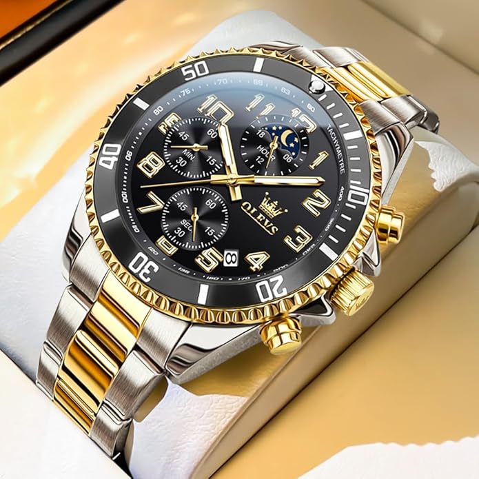 OLEVS Mens Watches Big Face Stainless Steel Waterproof Date Analog Quartz Watches Fashion BusinessWrist Watches for Men…