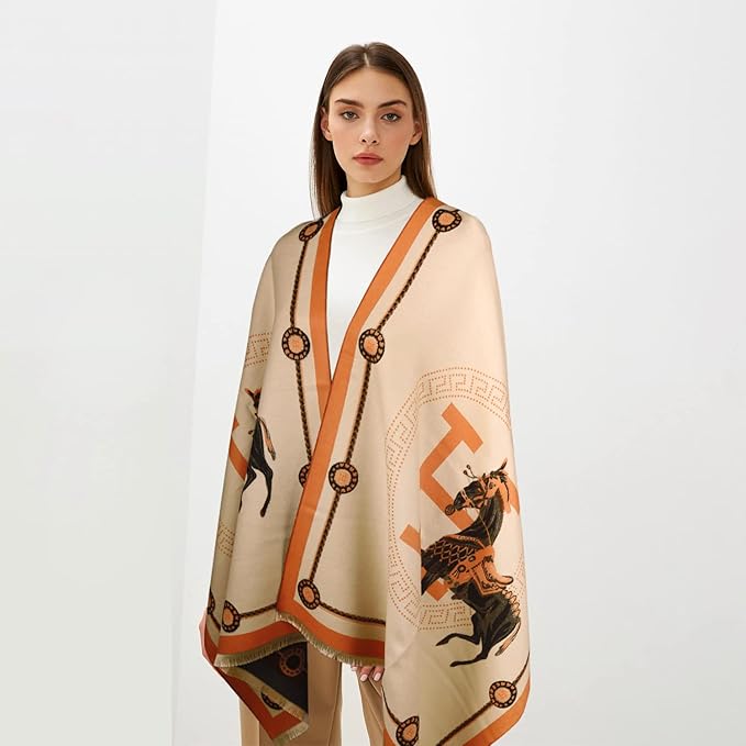 EXTREE Scarfs for Women Pashmina Silky Shawl Wrap for Evening Dressing Blanket Open Front Poncho Cape