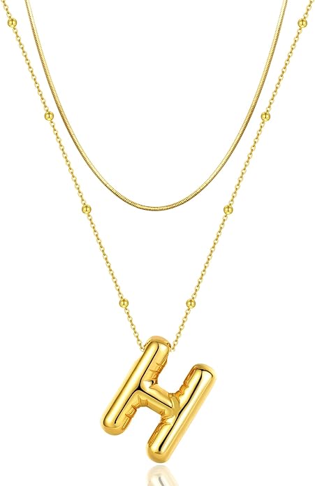 LUCA SMITH Initial Necklaces for Women, Dainty Balloon Bubble Letter, Name Letter Alphabet Pendant Layered Choker Chain Jewelry Gift